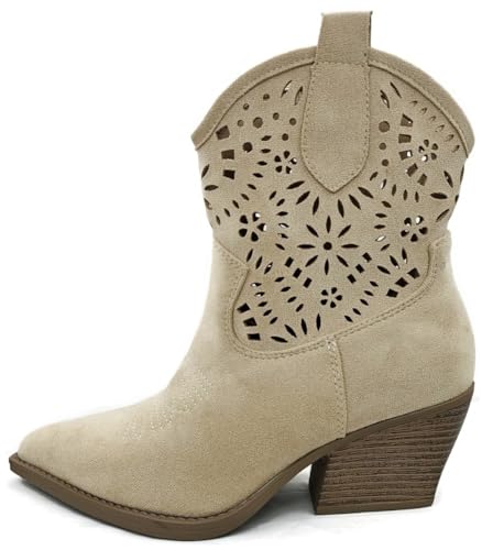 TruFox Women's Cowboy Cowgirl Ankle Booties Western Stylish Faux Leather Low Heel Boots2