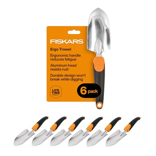Fiskars Ergo Garden Trowel for Digging and Planting, Heavy Duty Gardening Hand Tool with Hanging Hole, Pack of 6