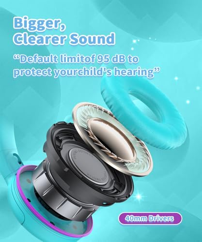Image of Wired Kids Headphones with Mic, Foldable, Volume Control Safe Listening(85 /94dB), 3.5mm Jack on-Ear Headset for Chilren /Teens /Boys /Girls /School /Travel /Plane /Tablet /Ipad /Laptop, GreenPurple