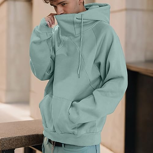 Hoodies for Men,Mens Hoodies Drawstring Cowl Neck Pullover Oversized Long Sleeve Athletic Y2K Hoodie Sweatshirts with Pocket2