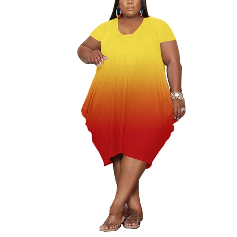 YeGine Oversize Tshirt Dress for Women Casual Plus Size Short Sleeves Midi Tunic Dresses with Pockets