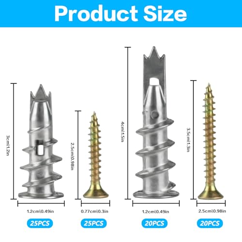 Miniatura 2 de 90 Pcs M4 Tornillos Y Tacos Para Placas De Yeso Autoperforantes, Tacos Autoperforantes Con Tornillos, Tacos In Metálicas Para Fijación En Placas De Yeso Hormigón Ladrillo Tableros De Madera