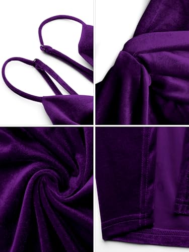 Image of Missufe Women's Sleeveless Spaghetti Strap Wrap V Neck Bodycon Ruched Slit Midi Party Cocktail Velvet Dress