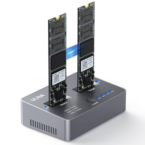 NVME to NVME, SATA to SATA SSD Cloner, ULNA DUP230 Dual-Bay Offline Clone M.2 Duplicator, USB3.2 Gen2*2 20Gbps M.2 Cloner for SSD Size 2230/2242/2260/2280/22110