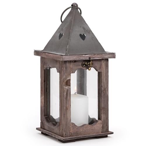 Rustikale Laterne aus Holz mit Glas und Oberseite aus Metall |...