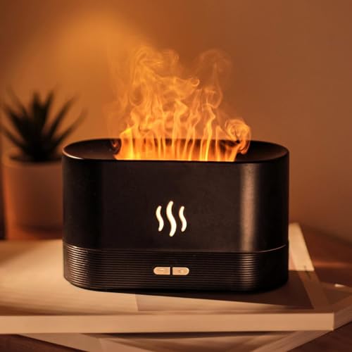 Image of Diffuser /Atmosphere Light Humidifier - Portable Noiseless Aroma Aromatherapy Machine, Auto Shut-Off, Essential Oil Diffuser for Home Office Yoga Relieve (Black-Flame)