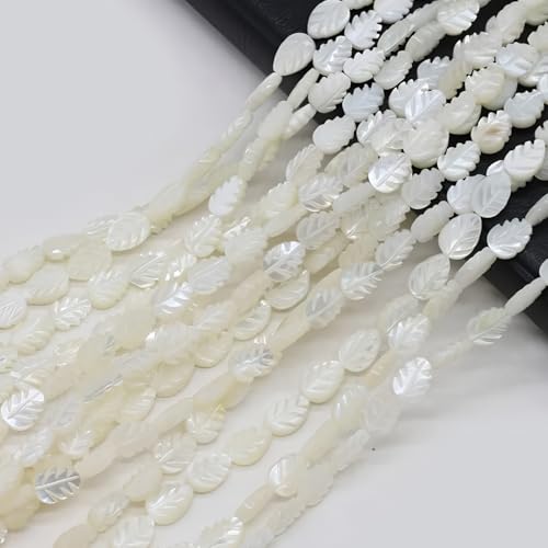 Image of HAAMIIQII Natural White Mother of Pearl Shell Beads 8x12mm Leaf Shape Semi Precious Stone Loose Gemstone Beads for Jewelry Making Strand 15 Inch (28-30pcs)