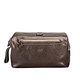 Maxwell Scott Grande Trousse de Toilette Personnalisable à Fermeture éclair en Cuir Italien - DunoL Marron Foncé