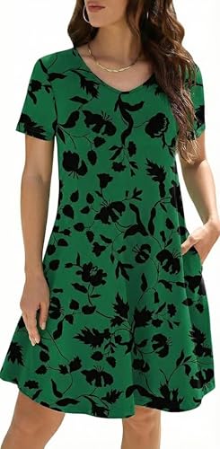 Image of KORSIS Dresses for Women Casual T-Shirt Summer Short Sleeve Loose Comfy Dress Swing Flowy Beach Vacation Sundress with Pocket