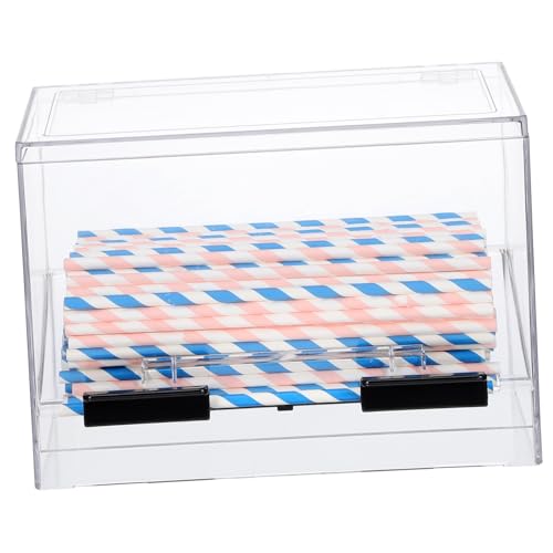 AUTSUPPL Transparent Pressing Type Straw Dispenser Holder Acrylic Straw Box for Counter Storage for Unpacked Bulk Straws Home Restaurant Office