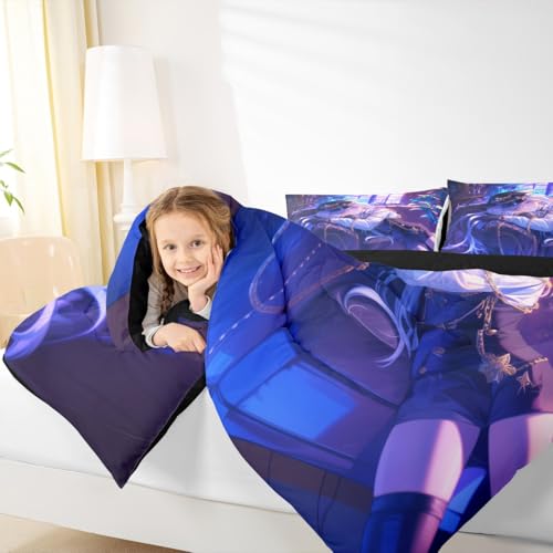 Image of Erosebridal Japanese Anime Comforter Set,Cartoon Uniform Girls Bedding for Boys Teen Bedroom Decoration Cute Japanese Cartoon King Size Duvet Set, Anime Aesthetic Art Quilt with 2 Pillowcases