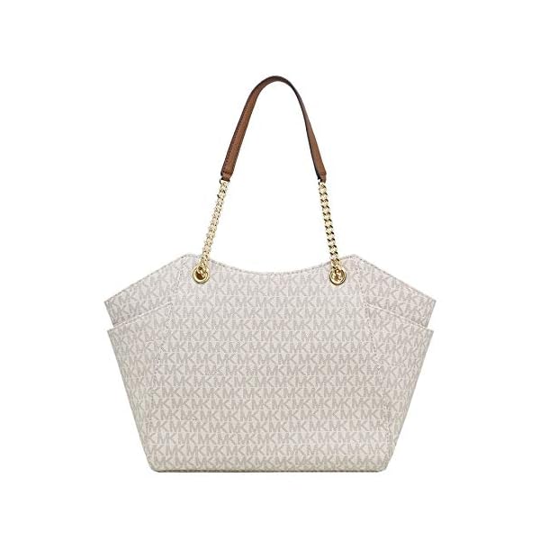 Michael-Kors-Womens-Jet-Set-Travel-Saffiano-Leather-Chain-Shoulder-Tote MICHAEL Michael Kors Women's Jet Set Travel Saffiano Large Chain Shoulder Tote, Style 35T5GTVT3L (Vanilla PVC/Strap Logo)