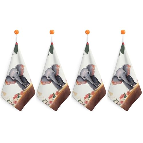 Torchons microfibre super absorbants séchage rapide Lucky Elephant avec boucle lot de 4 - 2