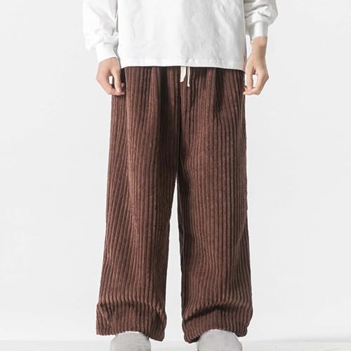 Mens Corduroy Yoga Sweatpants Elastic Waist Stretch Joggers Athletic Lounge Loose Fit Pants Wide Leg Casual Trousers2