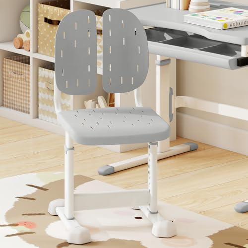 COSTWAY Silla Escritorio Infantil, Silla Juvenil para Escritorio con 5 Altura Ajustables, Doble Respaldo y Asiento Transpirable, Estructura Metálica, Asiento de Ordenador para Niños de 3+ Años (Gris) - imagen 8