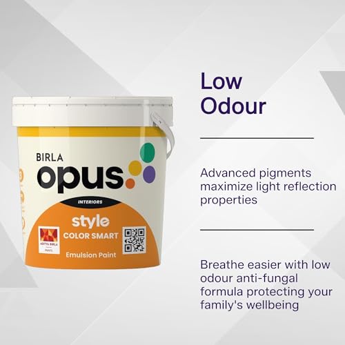 Image of Birla Opus Style Color Smart Premium Interior Emulsion Paint-10L, Clouds Of Butter Colour, Smooth Matt Finish-Superior Coverage, Washable, Non Chalking-For Bedroom, Living Room, Office|Get 10% More Free