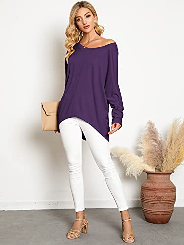 Image of ZANZEA Women's Off The Shoulder Batwing Tops Casual Loose Oversized Tshirts Long Sleeve Fall Pullover Sweater Tops