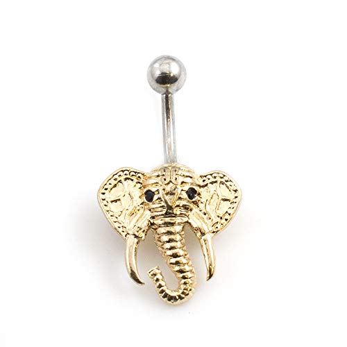 BodyJewelryOnline 316L Surgical Steel 14G PVD Gold Tribal Elephant Belly Button Ring 10mm 3/8 Inch Navel Ring Belly Piercing Jewelry for Women