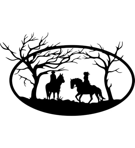 MECC Cowboys in the Forest Metal Wall Art | Western Cowboy & Horse Silhouette Black Metal Wall Decor | Rustic Laser-Cut Artwork for Living Room, Bedroom, Office, Cabin & Farmhouse (14X24)