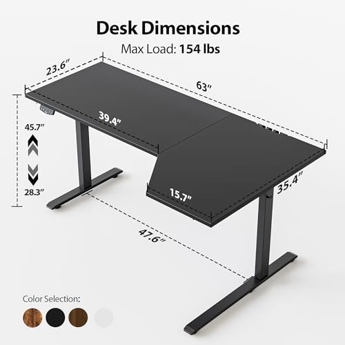 Image of Agilestic Electric Standing Desk, Height Adjustable Desk, 63 x 35 Inch Sit Stand up for Work Office Home, L Shaped Ergonomic Rising Computer Table with Memory Preset, Black