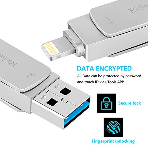 USB Flash Drive 128GB Thumb Drive for iPhone Memory Stick USB3.0 for iPad Photo Stick 3in1 External Drive Richwell for Apple iPhone iPad iOS Mac Android and PC(03Black128G) - Thumbnail 3