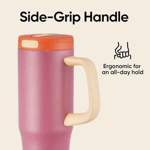 Image of Fijinhom 32 oz Tumbler with Handle, 304 Stainless Steel Insulated Water Bottle Keeps Cold 24 Hours, Water tumbler with flip straw, Insulated Coffee Mug, Travel Cup for Sports & Gifts, Red