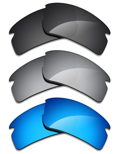 Image of Alphax 3 Pair Polarized Replacement Lenses for Oakley Flak 2.0 OO9295 59mm Sunglasses- Black+Titanium+Blue