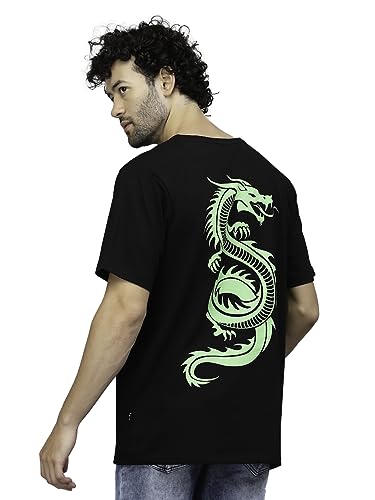 Image of Rigo Back Printed Half Sleeves Round Neck Oversized T-Shirt for Men | Drop Shoulder T-Shirt for Men | Loose Baggy Fit T-Shirt for Men