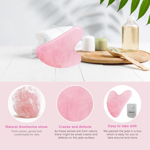 Gua Sha steine gesichts Jade Stein Herzform Guasha Board Kratz-Massage Tool für Gesicht, Augen, Hals zur Hautpflege (Rosa) – Ansicht 3