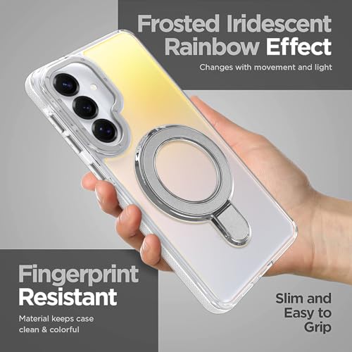 Image of Magnetic for Samsung Galaxy S26 Case with Stand [Compatible with Magsafe] [Cute Fluorescent Design] [1 Screen Protector] Slim Translucent Matte Case for Galaxy S26 6.3 inch, White