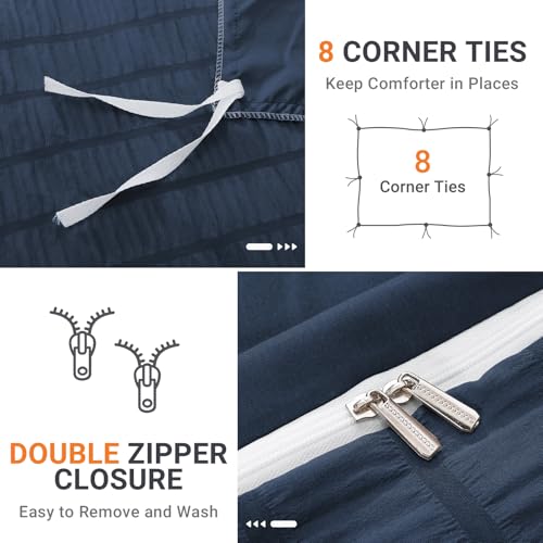 HYMOKEGE Navy Blue Twin Size Duvet Cover, Ultra Soft 2-Piece Seersucker Duvet Cover Set with Zipper Closure, Soft Brushed Microfiber Bedding Set with 8 Corner Ties (68"x90", 1 Pillowshams) by HYMOKEGE - Used condition - Image 4