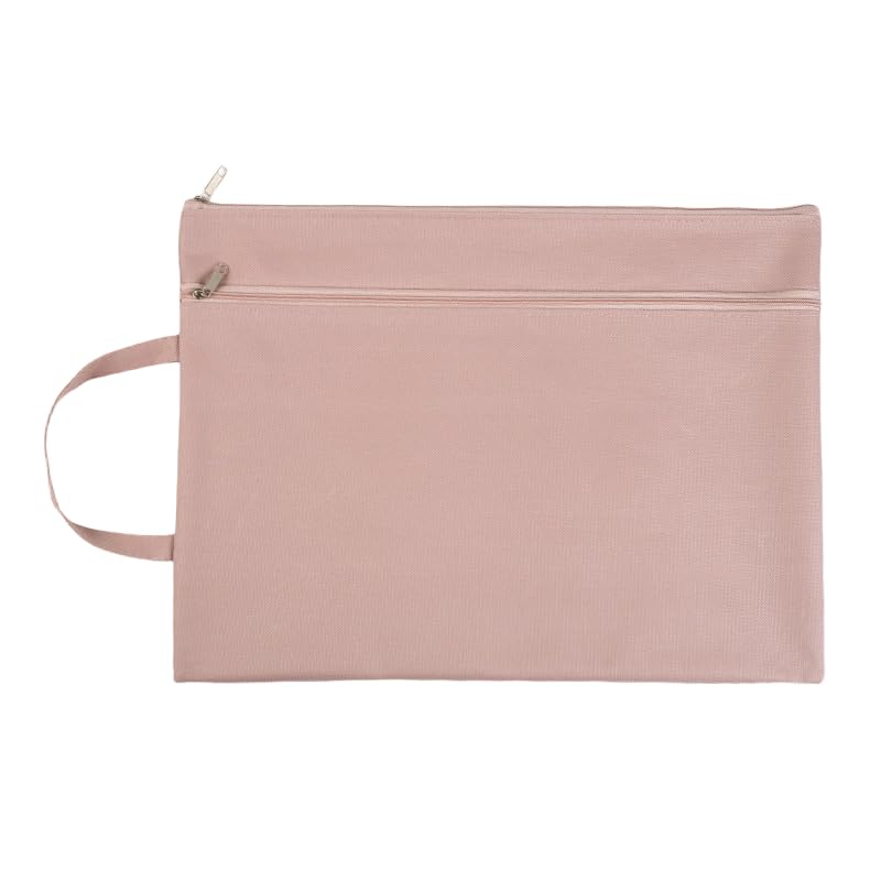 Bolsa com zíper, organizador de documentos impermeável B4 tamanho carta para material escolar de escritório, sacos de arquivo de camada dupla com alça de transporte resistente, rosa