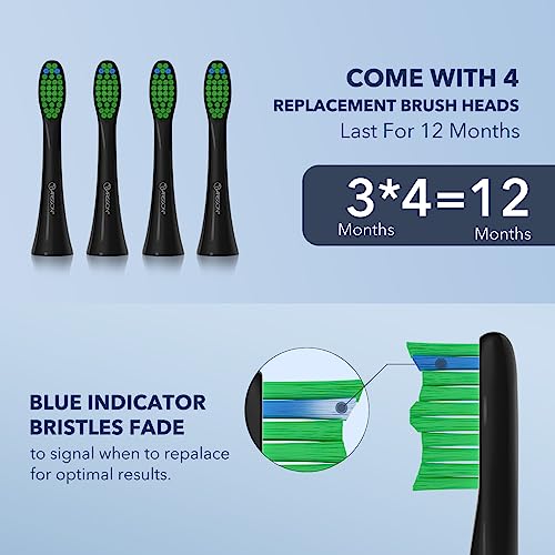 Image of ARISSON Sonic Electric Toothbrush for Adults & Kids, 1.5H Fast Charge for 90 Days, 40,000 VPM Adjustable Clean, 4 Dupont Brush Heads, 1.6 Oz Compact Travel Case & Wall Holder, Black