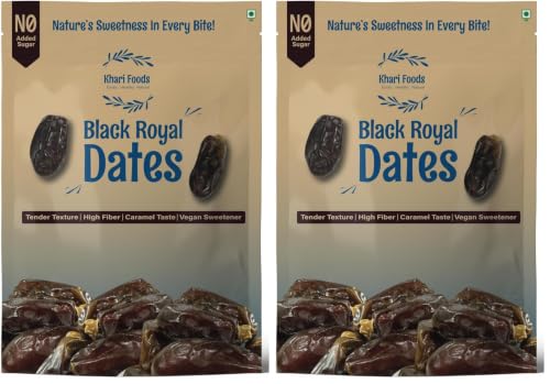 Image of Khari Foods - Black Royal Dates - 1kg Premium Khajoor - High Fibre, No Added Sugar, No Preservatives - Soft Healthy Dry Dates for Energy, Immunity Support and Everyday Wellness (Pack of 2)