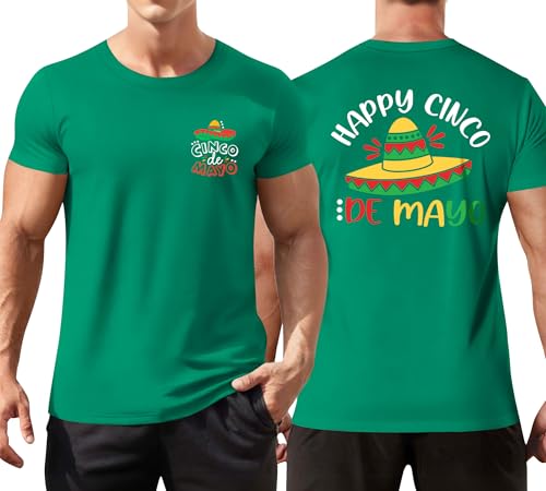 Cinco De Mayo Shirts for Men Mexico Mexican Shirt Sombrero Graphic T-Shirt Holiday Party Gift Short Sleeve Tee Tops(Green Large)