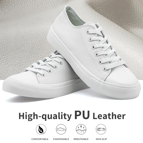 sharllen Women's Fashion PU Leather Sneakers Men's Classic Lace up Casual Walking Running Shoes Comfortable Black White Tennis Shoes2