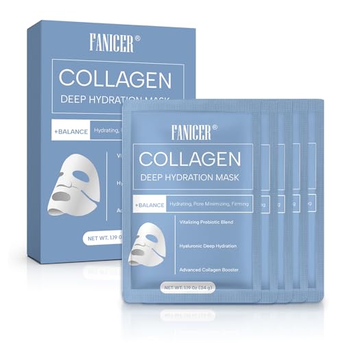 5 Piezas Mascarilla Facial Colageno, Mascarilla Facial Skin Care, Nutritivas y Calmante Mascarilla, Hidratantes Mask, Iluminar el Color de La Piel, Para mayoría de los tipos de piel