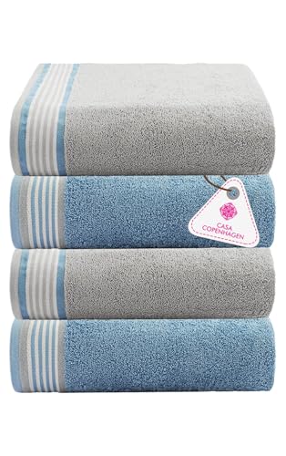 Image of Casa Copenhagen Germany Design - He & She Collection 100% Super Soft Cotton 4 Piece Face Towels Set (Size : 30 x 30 cm) - Grey Violet & Dusty Blue