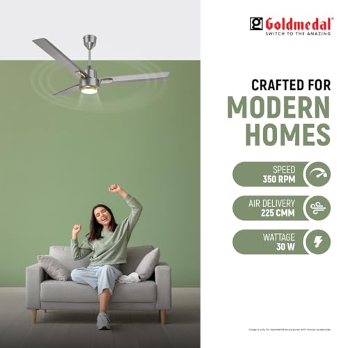 Image of Goldmedal Opus Aura Lux BLDC Ceiling Fan 1200mm With Remote|High Speed | Fans for Living Room,Home | 3-Colour Led | Titanium Grey