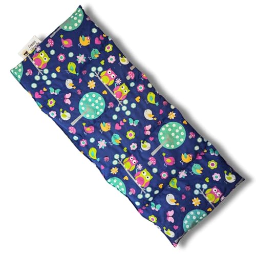 Franzis Nähstube 50x20cm Traubenkernkissen Eule blau in 100% Baumwolle I Körnerkissen Traubenkern 50x20 für Mikrowelle I Wärmekissen,...