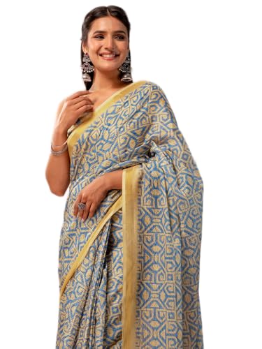 Image of Satrani Women's Silk Printed Ready To Wear Saree with Unstitched Blouse Piece