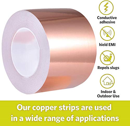 Copper Foil Tape (4 inch X 33 FT) with Double-Sided Conductive Adhesive for Guitar & EMI Shielding,Stained Glass Making,Electrical Repairs,Paper Circuits,Soldering,Grounding,DIY Copper Tape - Thumbnail 2