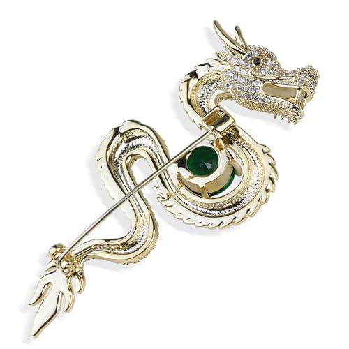 Image of Vintage Crystal Dragon Brooch Lapel Pin Decorative Safety pins for Clothing Rhinestone Animal Brooch Jewelry