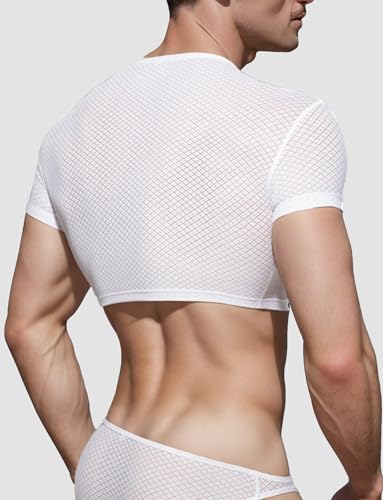 Men's Mesh Crop Top See Through Crop Top See Through Round Neck T Shirt Sexy Shiny Metallic Half Muscle Tee2