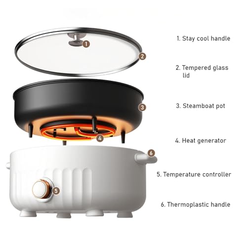ARTSIM Hot Pot Electric, 6 Litres, 1350 Watts, 30cm Diameter Hot Pot Cooker Electric Hot Pot Ideal for Family Gatherings (with 2 Leaky Nets),white - Image 3