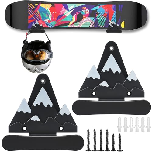 Snowboard Wall Mount with Hooks, Snowboard Skateboard Hanging Wall Rack,Universal Design, Garage Storage Brackets, Snowboard Display Stand, Wall Art (2PCS Black & White)
