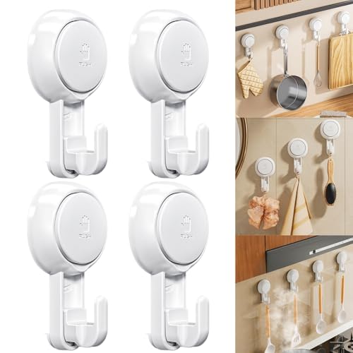 Boxonly Thin Hooks – Multi Suction Cup Hooks, Heavy-Duty Towel Holders, Waterproof and Reusable, for Bathroom and Kitchen – 4 Pack