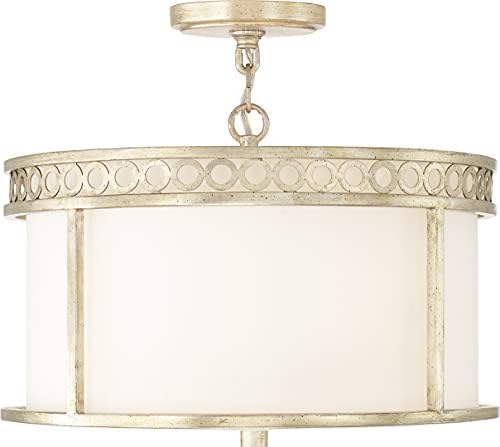 Capital Lighting 243141WG Isabella Rustic White Fabric/Glass Convertible Pendant Semi Flush Ceiling Light Fixture, 4-Light 240 Total Watts, 11" H x 15" W, Winter Gold
