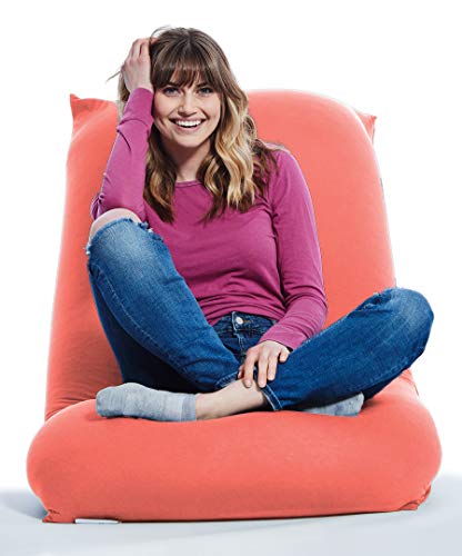 Yogibo Short Bean Bag Chair For Teens, Adults, Plush, Soft Lounge Beanbag For Gaming, Reading, And Relaxing, Removable, Washable Outer Cover, Coral #TOP18