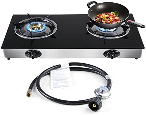Propane Gas Cooktop 2 Burners Stove portable gas stove Tempered Glass Double Auto Ignition Camping Burner LPG for RV, Apartments, Outdoor